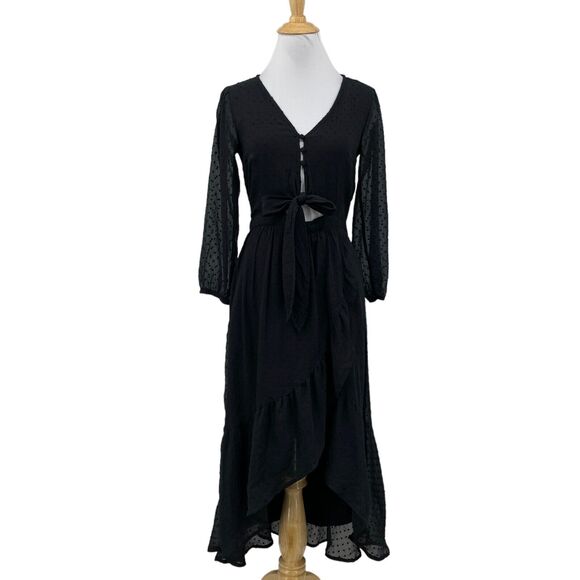 Abercrombie & Fitch Dress Womens XS Extra Small Black Swiss Dot Ruffle High Low - Picture 1 of 12